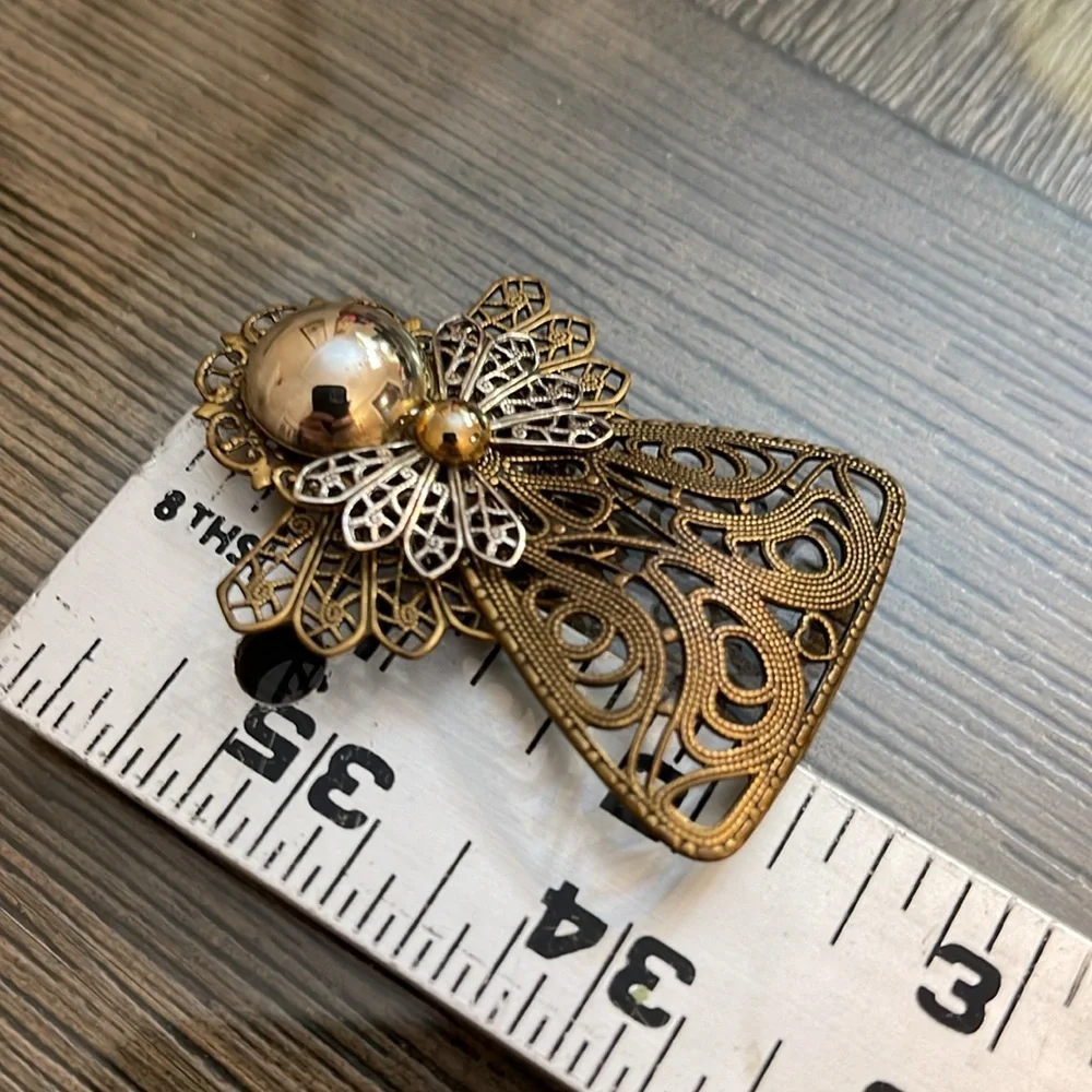 Vintage Brass Multi Metal Angel Brooch Set